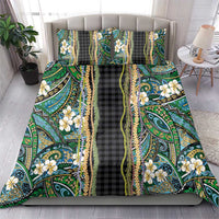 Hawaiian Art Flower Tribal with Lei Bedding Set Palaka Pattern Black Color - Polynesian Pride
