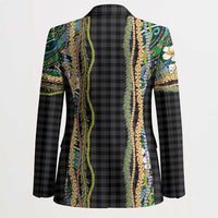 Hawaiian Art Flower Tribal with Lei Blazer Palaka Pattern Black Color - Polynesian Pride