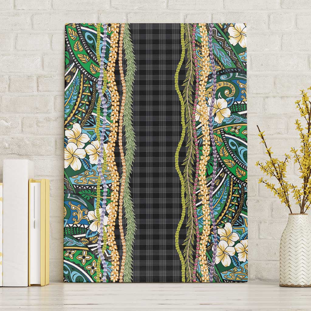 Hawaiian Art Flower Tribal with Lei Canvas Wall Art Palaka Pattern Black Color - Polynesian Pride