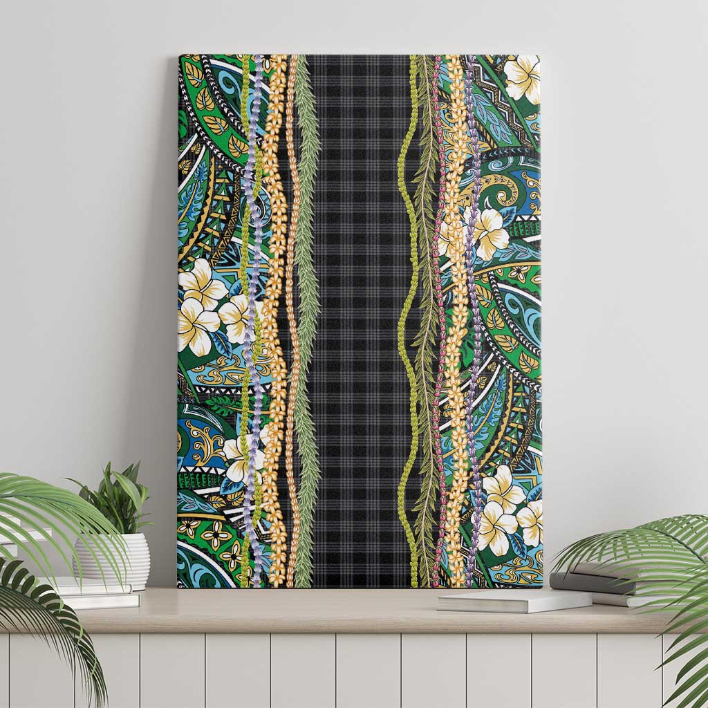Hawaiian Art Flower Tribal with Lei Canvas Wall Art Palaka Pattern Black Color - Polynesian Pride