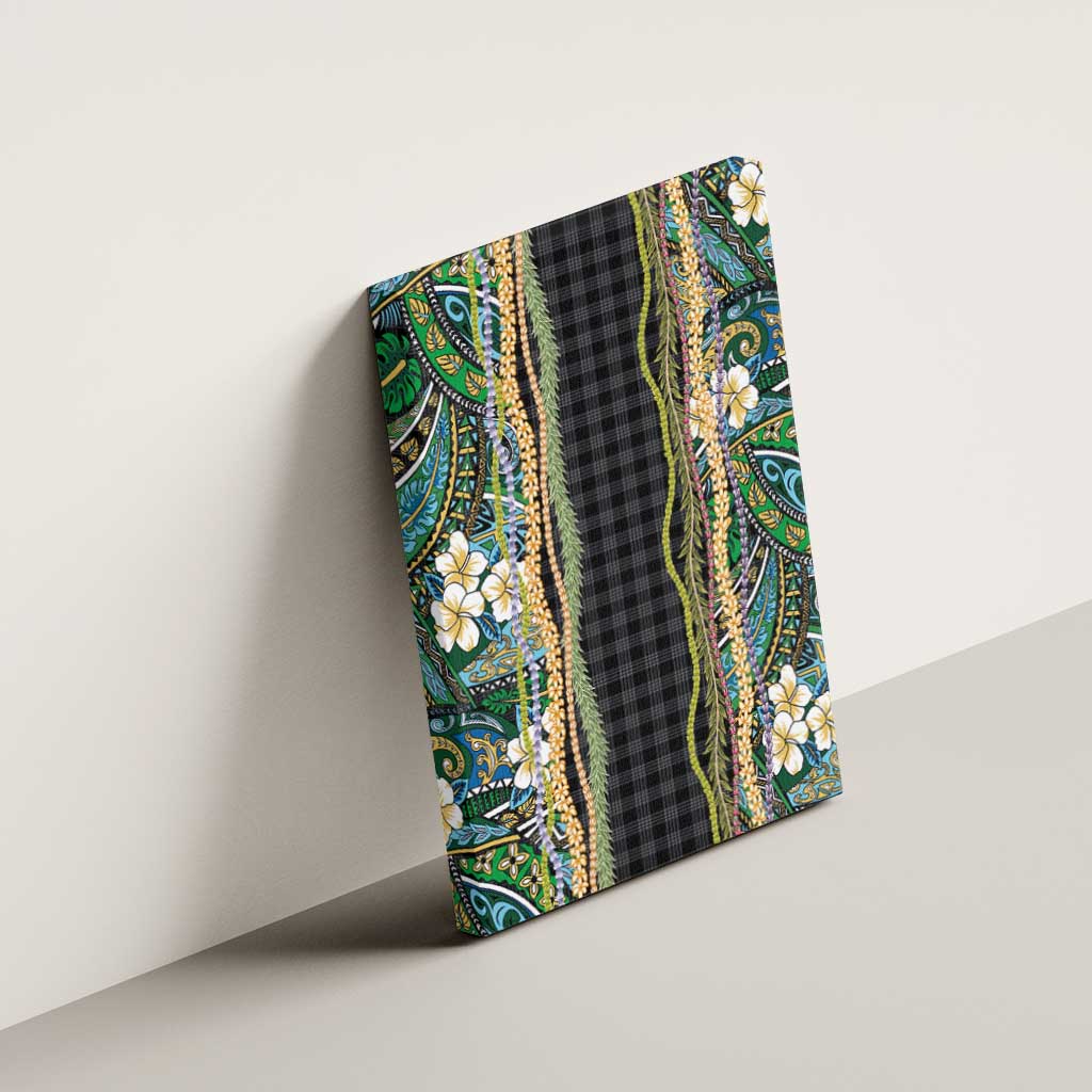 Hawaiian Art Flower Tribal with Lei Canvas Wall Art Palaka Pattern Black Color - Polynesian Pride