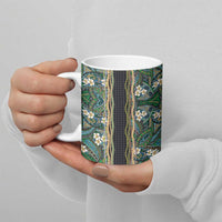 Hawaiian Art Flower Tribal with Lei Ceramic Mug Palaka Pattern Black Color - Polynesian Pride