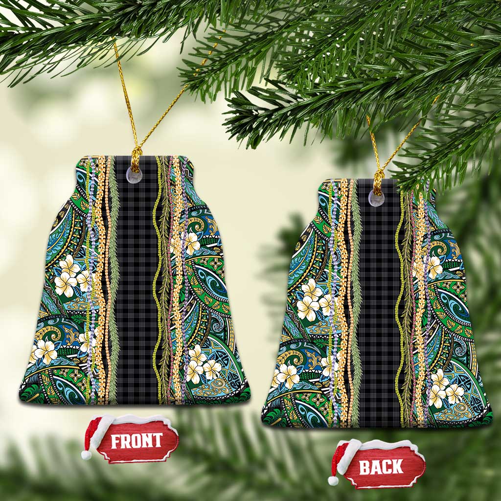 Hawaiian Art Flower Tribal with Lei Ceramic Ornament Palaka Pattern Black Color - Polynesian Pride