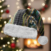 Hawaiian Art Flower Tribal with Lei Christmas Santa Hat Palaka Pattern Black Color - Polynesian Pride