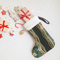 Hawaiian Art Flower Tribal with Lei Christmas Stocking Palaka Pattern Black Color - Polynesian Pride