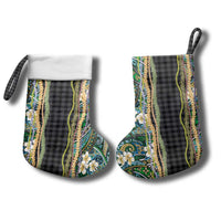 Hawaiian Art Flower Tribal with Lei Christmas Stocking Palaka Pattern Black Color - Polynesian Pride