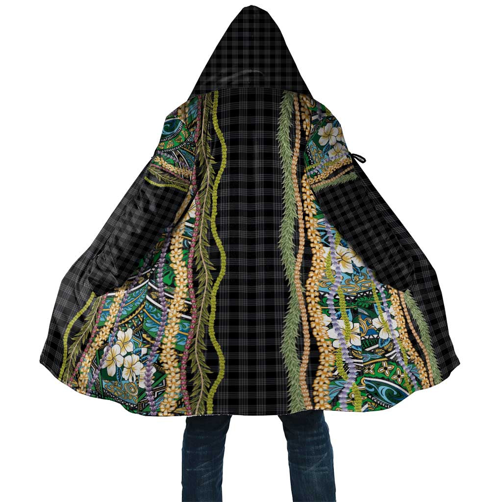 Hawaiian Art Flower Tribal with Lei Cloak Palaka Pattern Black Color - Polynesian Pride