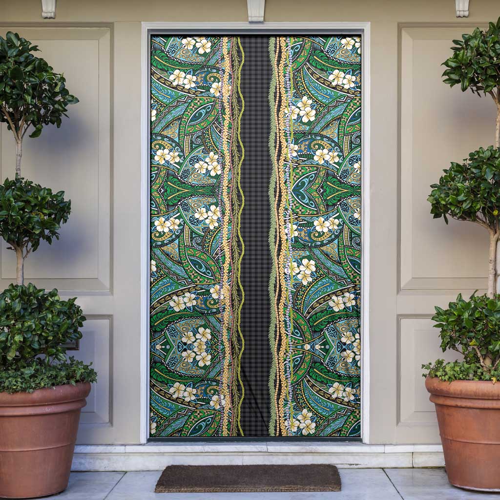 Hawaiian Art Flower Tribal with Lei Door Cover Palaka Pattern Black Color - Polynesian Pride
