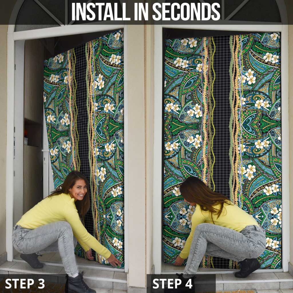 Hawaiian Art Flower Tribal with Lei Door Cover Palaka Pattern Black Color - Polynesian Pride