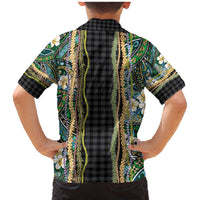 Hawaiian Art Flower Tribal with Lei Family Matching Mermaid Dress and Hawaiian Shirt Palaka Pattern Black Color - Polynesian Pride