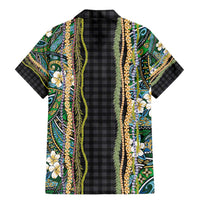 Hawaiian Art Flower Tribal with Lei Family Matching Mermaid Dress and Hawaiian Shirt Palaka Pattern Black Color - Polynesian Pride