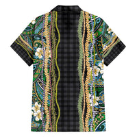 Hawaiian Art Flower Tribal with Lei Family Matching Puletasi and Hawaiian Shirt Palaka Pattern Black Color - Polynesian Pride