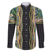 Hawaiian Art Flower Tribal with Lei Family Matching Puletasi and Hawaiian Shirt Palaka Pattern Black Color - Polynesian Pride