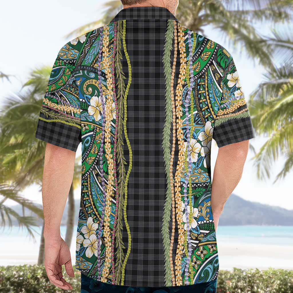 Hawaiian Art Flower Tribal with Lei Hawaiian Shirt Palaka Pattern Black Color - Polynesian Pride