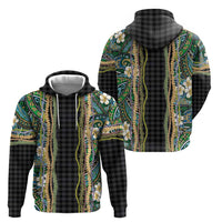 Hawaiian Art Flower Tribal with Lei Hoodie Palaka Pattern Black Color - Polynesian Pride