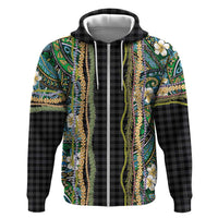 Hawaiian Art Flower Tribal with Lei Hoodie Palaka Pattern Black Color - Polynesian Pride