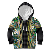 Hawaiian Art Flower Tribal with Lei Kid Hoodie Palaka Pattern Black Color - Polynesian Pride
