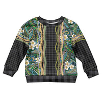 Hawaiian Art Flower Tribal with Lei Kid Ugly Christmas Sweater Palaka Pattern Black Color - Polynesian Pride