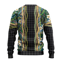 Hawaiian Art Flower Tribal with Lei Ugly Christmas Sweater Palaka Pattern Black Color - Polynesian Pride