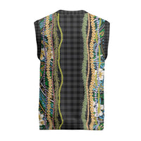 Hawaiian Art Flower Tribal with Lei Christmas Knitted V-Neck Vest Palaka Pattern Black Color - Polynesian Pride