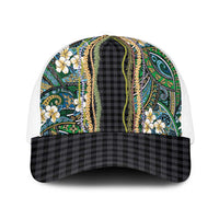 Hawaiian Art Flower Tribal with Lei Mesh Trucker Cap Palaka Pattern Black Color - Polynesian Pride