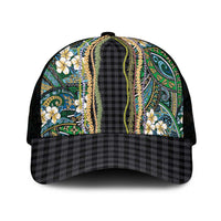 Hawaiian Art Flower Tribal with Lei Mesh Trucker Cap Palaka Pattern Black Color - Polynesian Pride