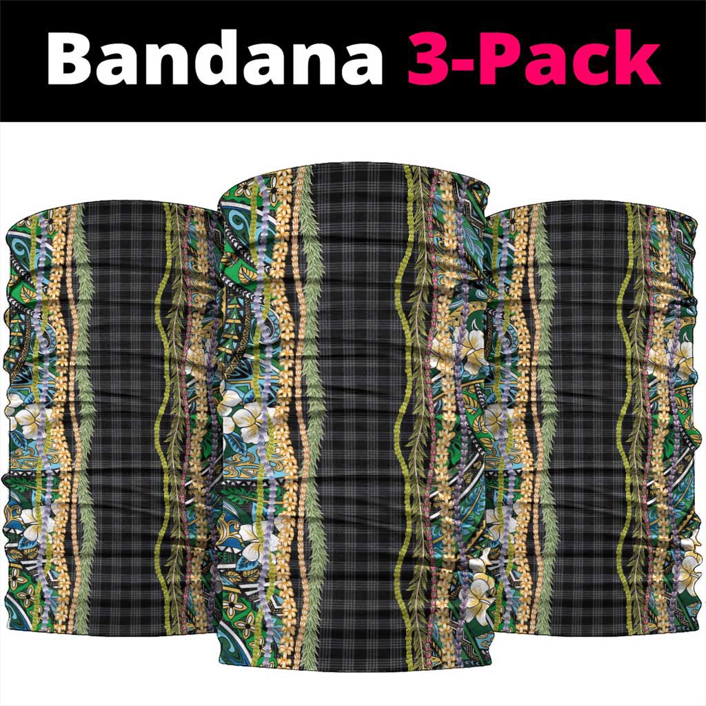 Hawaiian Art Flower Tribal with Lei Neck Gaiter Palaka Pattern Black Color - Polynesian Pride