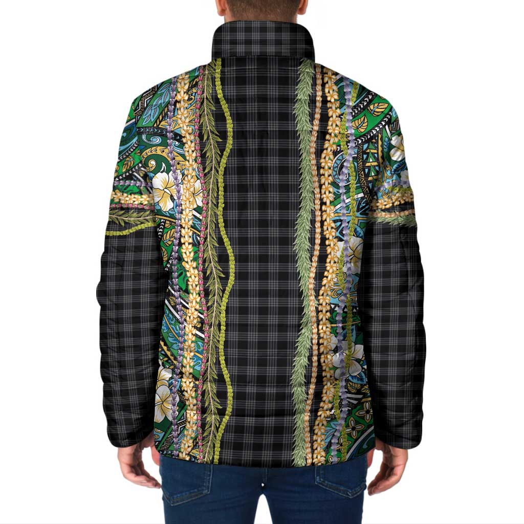 Hawaiian Art Flower Tribal with Lei Padded Jacket Palaka Pattern Black Color - Polynesian Pride