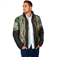 Hawaiian Art Flower Tribal with Lei Padded Jacket Palaka Pattern Black Color - Polynesian Pride
