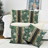Hawaiian Art Flower Tribal with Lei Pillow Cover Palaka Pattern Black Color - Polynesian Pride