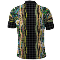 Hawaiian Art Flower Tribal with Lei Polo Shirt Palaka Pattern Black Color - Polynesian Pride