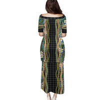 Hawaiian Art Flower Tribal with Lei Puletasi Palaka Pattern Black Color - Polynesian Pride