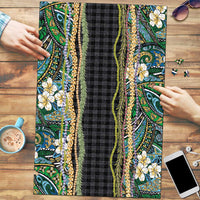 Hawaiian Art Flower Tribal with Lei Puzzle Palaka Pattern Black Color - Polynesian Pride