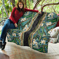 Hawaiian Art Flower Tribal with Lei Quilt Palaka Pattern Black Color - Polynesian Pride