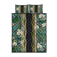 Hawaiian Art Flower Tribal with Lei Quilt Bed Set Palaka Pattern Black Color - Polynesian Pride