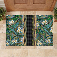 Hawaiian Art Flower Tribal with Lei Rubber Doormat Palaka Pattern Black Color - Polynesian Pride