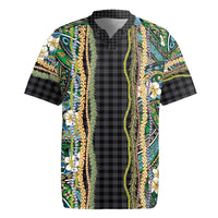 Hawaiian Art Flower Tribal with Lei Rugby Jersey Palaka Pattern Black Color - Polynesian Pride