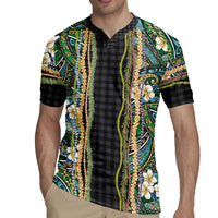 Hawaiian Art Flower Tribal with Lei Rugby Jersey Palaka Pattern Black Color - Polynesian Pride