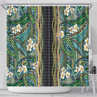 Hawaiian Art Flower Tribal with Lei Shower Curtain Palaka Pattern Black Color - Polynesian Pride