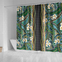 Hawaiian Art Flower Tribal with Lei Shower Curtain Palaka Pattern Black Color - Polynesian Pride