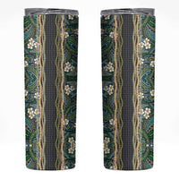 Hawaiian Art Flower Tribal with Lei Skinny Tumbler Palaka Pattern Black Color - Polynesian Pride