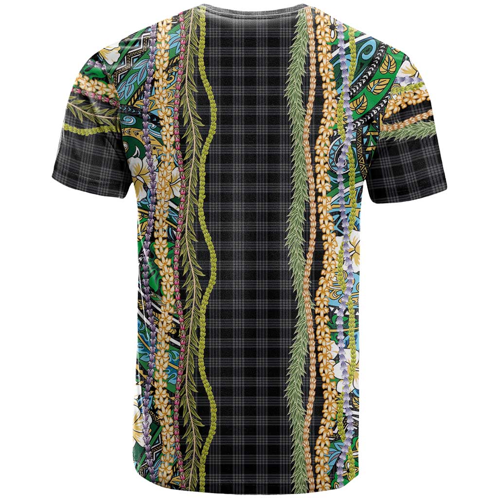 Hawaiian Art Flower Tribal with Lei T Shirt Palaka Pattern Black Color - Polynesian Pride