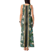 Hawaiian Art Flower Tribal with Lei Tank Maxi Dress Palaka Pattern Black Color - Polynesian Pride
