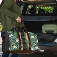 Hawaiian Art Flower Tribal with Lei Travel Bag Palaka Pattern Black Color - Polynesian Pride