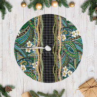 Hawaiian Art Flower Tribal with Lei Tree Skirt Palaka Pattern Black Color - Polynesian Pride