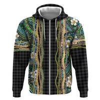Hawaiian Art Flower Tribal with Lei Zip Hoodie Palaka Pattern Black Color - Polynesian Pride