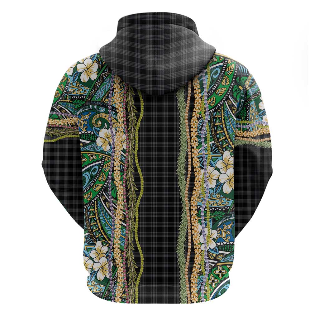 Hawaiian Art Flower Tribal with Lei Zip Hoodie Palaka Pattern Black Color - Polynesian Pride