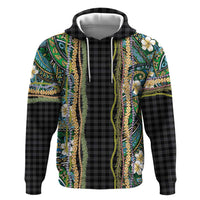 Hawaiian Art Flower Tribal with Lei Zip Hoodie Palaka Pattern Black Color - Polynesian Pride