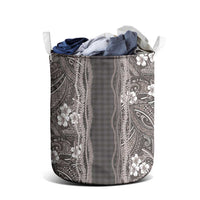 Hawaiian Art Flower Tribal with Lei Laundry Basket Palaka Pattern Grayscale - Polynesian Pride