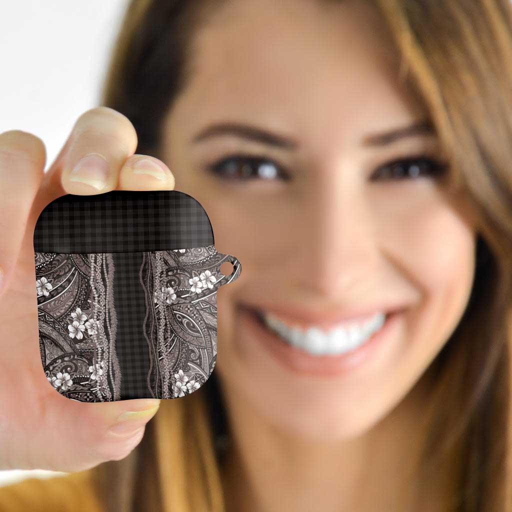 Hawaiian Art Flower Tribal with Lei AirPods Case Palaka Pattern Grayscale - Polynesian Pride